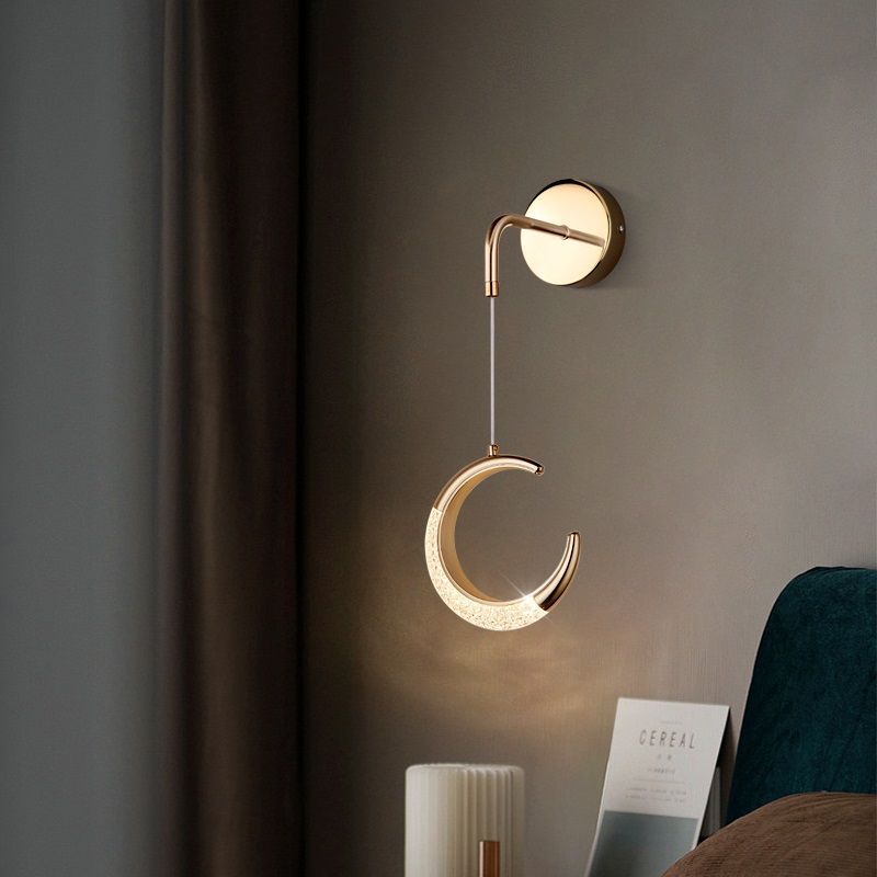 Modern Minimalist PVC Metal Acrylic Moon LED Wall Sconce Lamp For Bedroom