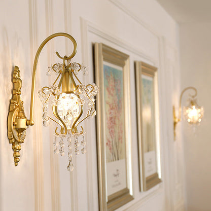 Traditional French Iron Crystal Round 1-Light Wall Sconce Lamp For Living Room