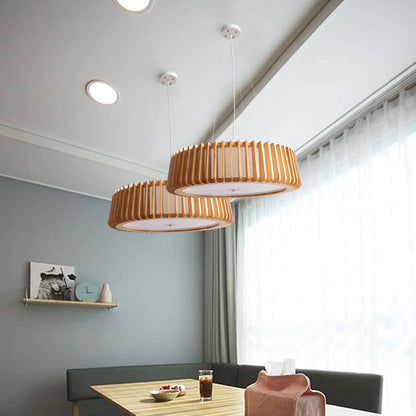 Contemporary Scandinavian Acrylic Fabric Wood Round 3/5 Light Chandelier For Bedroom