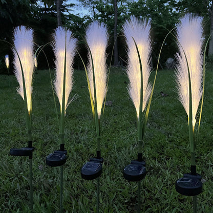 Modern Art Deco Waterproof Solar ABS Stainless Steel Synthetic Fiber Reed LED Landscape Lighting Outdoor Light For Outdoor Patio