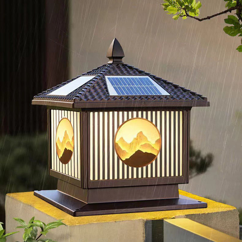 Modern Art Deco Waterproof Solar Aluminum Glass Square LED Landscape Lighting Outdoor Light For Garden