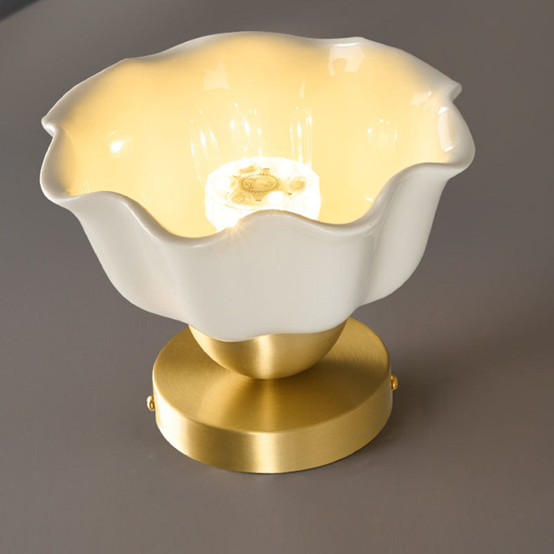 Contemporary Scandinavian Copper Ceramic Flower 1-Light Semi-Flush Mount Ceiling Light For Hallway