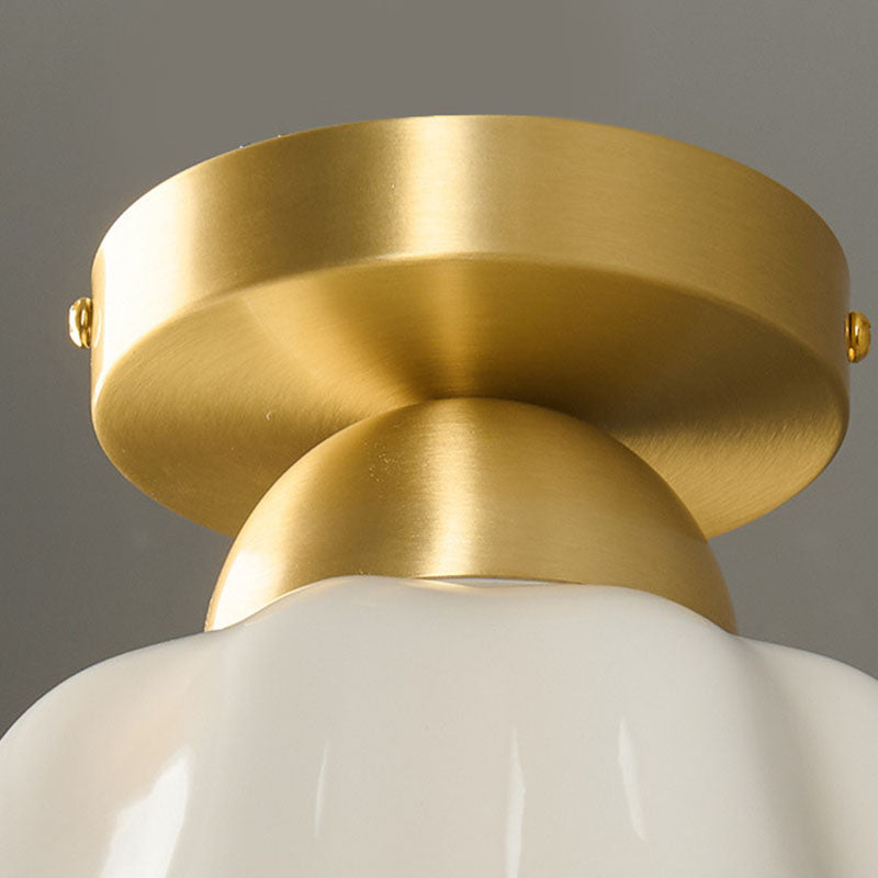 Contemporary Scandinavian Copper Ceramic Flower 1-Light Semi-Flush Mount Ceiling Light For Hallway