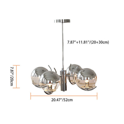 Contemporary Scandinavian Iron Glass Spherical 4-Light Chandelier For Dining Room