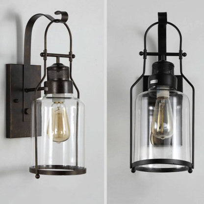Traditional Rustic Iron Glass Cylinder 1-Light Wall Sconce Lamp For Hallway