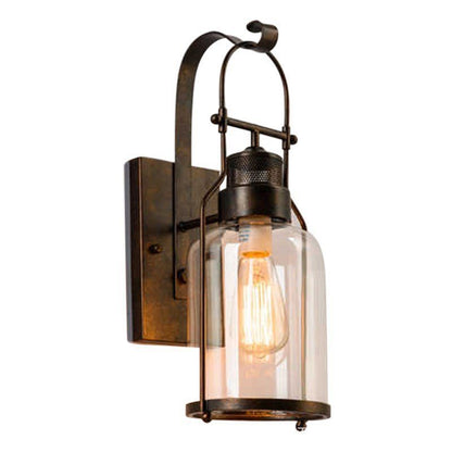Traditional Rustic Iron Glass Cylinder 1-Light Wall Sconce Lamp For Hallway