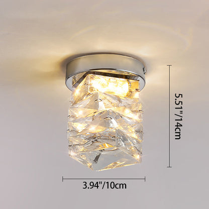 Modern Luxury Stainless Steel Crystal Round LED Semi-Flush Mount Ceiling Light For Hallway