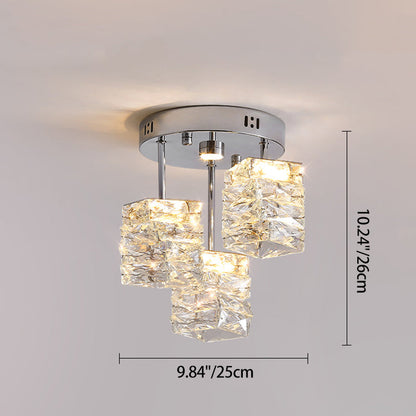 Modern Luxury Stainless Steel Crystal Round LED Semi-Flush Mount Ceiling Light For Hallway