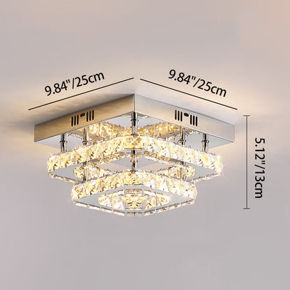 Modern Luxury Stainless Steel Crystal Round LED Semi-Flush Mount Ceiling Light For Hallway