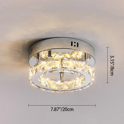 Modern Luxury Stainless Steel Crystal Round LED Semi-Flush Mount Ceiling Light For Hallway