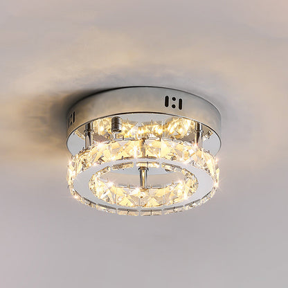 Modern Luxury Stainless Steel Crystal Round LED Semi-Flush Mount Ceiling Light For Hallway