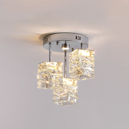 Modern Luxury Stainless Steel Crystal Round LED Semi-Flush Mount Ceiling Light For Hallway