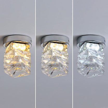 Modern Luxury Stainless Steel Crystal Round LED Semi-Flush Mount Ceiling Light For Hallway