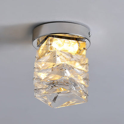 Modern Luxury Stainless Steel Crystal Round LED Semi-Flush Mount Ceiling Light For Hallway