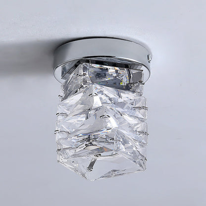 Modern Luxury Stainless Steel Crystal Round LED Semi-Flush Mount Ceiling Light For Hallway
