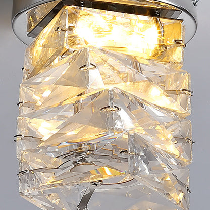 Modern Luxury Stainless Steel Crystal Round LED Semi-Flush Mount Ceiling Light For Hallway
