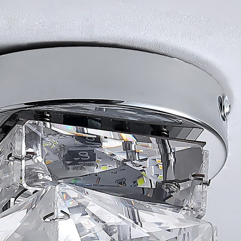 Modern Luxury Stainless Steel Crystal Round LED Semi-Flush Mount Ceiling Light For Hallway