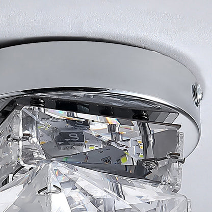 Modern Luxury Stainless Steel Crystal Round LED Semi-Flush Mount Ceiling Light For Hallway