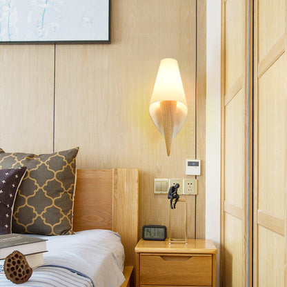 Contemporary Scandinavian Wood Glass Ice Cream 1-Light Wall Sconce Lamp For Bedroom