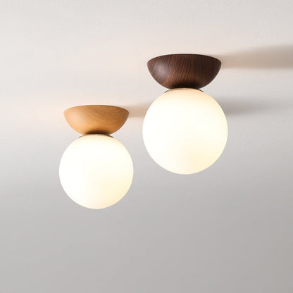 Traditional Japanese Iron Glass Round 1-Light Semi-Flush Mount Ceiling Light For Hallway
