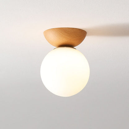 Traditional Japanese Iron Glass Round 1-Light Semi-Flush Mount Ceiling Light For Hallway