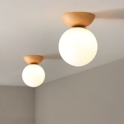 Traditional Japanese Iron Glass Round 1-Light Semi-Flush Mount Ceiling Light For Hallway