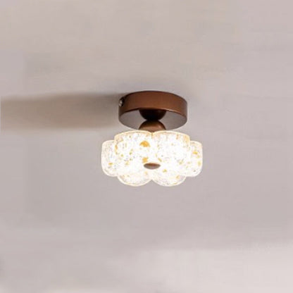 Traditional French Carbon Steel Resin Petal Gold Foil LED Semi-Flush Mount Ceiling Light For Entryway