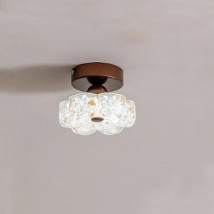 Traditional French Carbon Steel Resin Petal Gold Foil LED Semi-Flush Mount Ceiling Light For Entryway