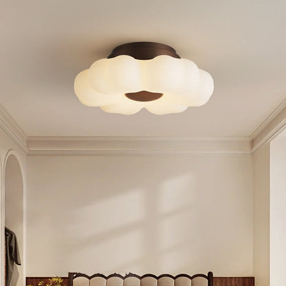 Traditional French Iron PE Flower LED Semi-Flush Mount Ceiling Light For Bedroom