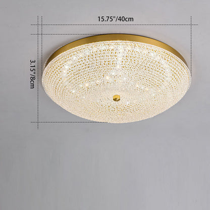 Contemporary Luxury Copper Glass Round LED Flush Mount Ceiling Light For Hallway