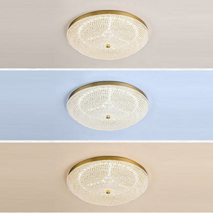 Contemporary Luxury Copper Glass Round LED Flush Mount Ceiling Light For Hallway