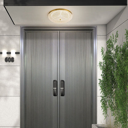 Contemporary Luxury Copper Glass Round LED Flush Mount Ceiling Light For Hallway