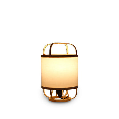 Traditional Japanese Bamboo Imitation Vellum Round 1-Light Table Lamp For Study