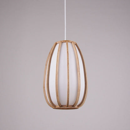 Traditional Japanese Bamboo Imitation Vellum Lantern 1-Light Pendant Light For Dining Room