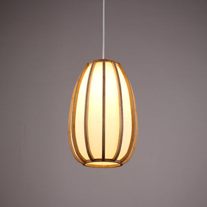 Traditional Japanese Bamboo Imitation Vellum Lantern 1-Light Pendant Light For Dining Room