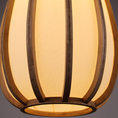 Traditional Japanese Bamboo Imitation Vellum Lantern 1-Light Pendant Light For Dining Room