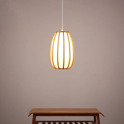Traditional Japanese Bamboo Imitation Vellum Lantern 1-Light Pendant Light For Dining Room