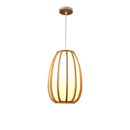 Traditional Japanese Bamboo Imitation Vellum Lantern 1-Light Pendant Light For Dining Room