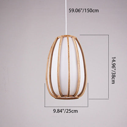 Traditional Japanese Bamboo Imitation Vellum Lantern 1-Light Pendant Light For Dining Room
