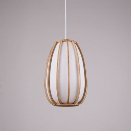 Traditional Japanese Bamboo Imitation Vellum Lantern 1-Light Pendant Light For Dining Room