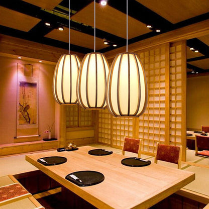 Traditional Japanese Bamboo Imitation Vellum Lantern 1-Light Pendant Light For Dining Room