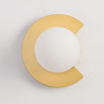 Modern Minimalist Iron Glass C-Shape Round 1-Light Wall Sconce Lamp For Living Room