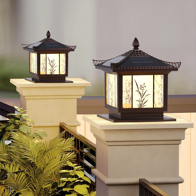 Traditional Chinese Waterproof Solar Aluminum Glass Square LED Landscape Lighting Outdoor Light For Outdoor Patio