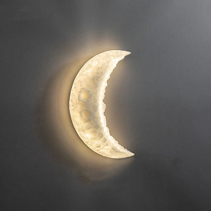 Modern Art Deco Resin Stainless Steel Moon LED Wall Sconce Lamp For Living Room