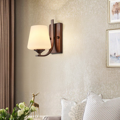 Contemporary Retro Iron Glass Lantern Flower 1-Light Wall Sconce Lamp For Living Room