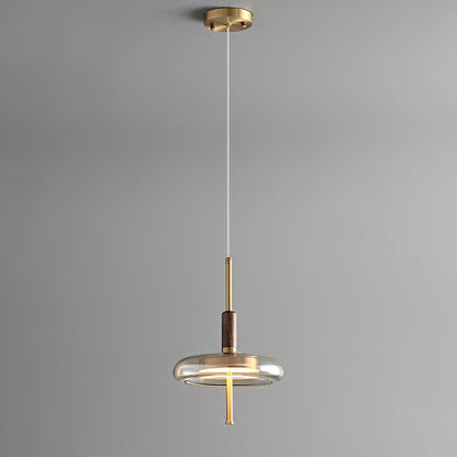 Contemporary Scandinavian Copper Walnut Glass Round LED Chandelier For Dining Room