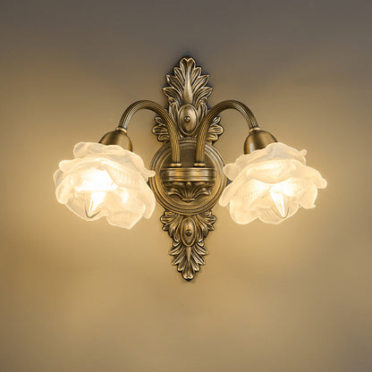 Contemporary Luxury Copper Glass Flower 1/2 Light Wall Sconce Lamp For Living Room