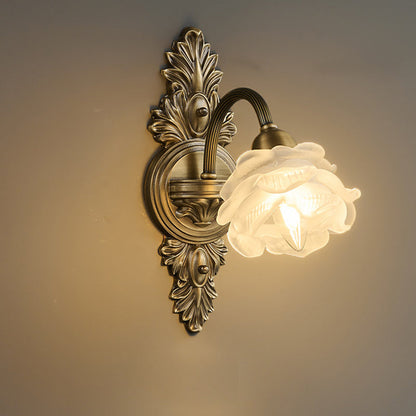 Contemporary Luxury Copper Glass Flower 1/2 Light Wall Sconce Lamp For Living Room