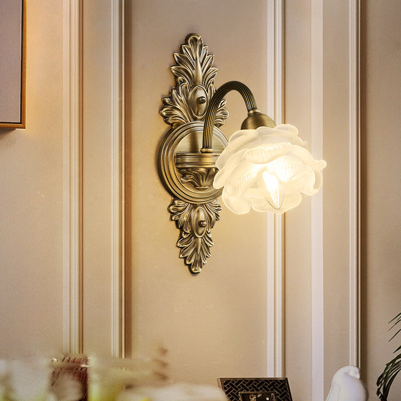 Contemporary Luxury Copper Glass Flower 1/2 Light Wall Sconce Lamp For Living Room