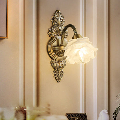Contemporary Luxury Copper Glass Flower 1/2 Light Wall Sconce Lamp For Living Room